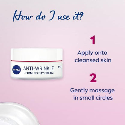 NIVEA Anti Wrinkle & Firming Day Cream 45+ – Moisturizing & Firming with Apricot Kernel Oil, Shea Butter and Vitamin E – 50 ml
