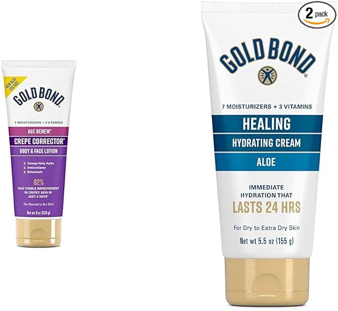 Gold Bond Age Renew Crepe Corrector Body Lotion 8 oz. and Healing Skin Therapy Lotion with Aloe 5.5 oz. Bundle