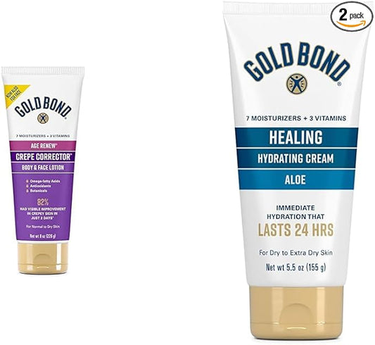 Gold Bond Age Renew Crepe Corrector Body Lotion 8 oz. and Healing Skin Therapy Lotion with Aloe 5.5 oz. Bundle