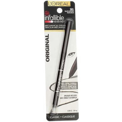 L'Oreal Paris Makeup Infallible Never Fail Original Mechanical Pencil Eyeliner with Built in Sharpener, Black Brown, 0.008 oz., 1 Count (Pack of 2)