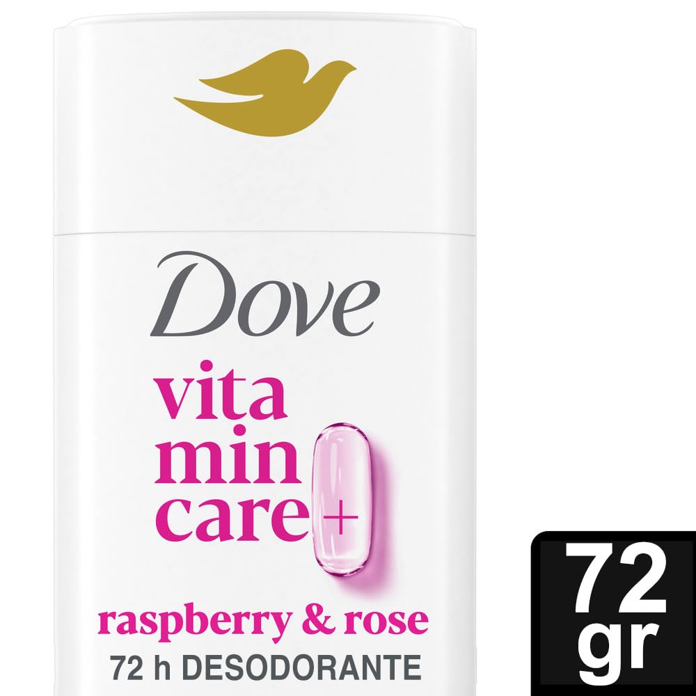 Dove VitaminCare+ Aluminum Free Deodorant Stick for 72H Odor Protection Raspberry & Rose Breathable Deodorant for Women 2.6 oz