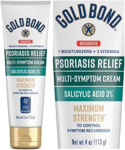 Gold Bond Multi-Symptom Psoriasis Relief Cream, 4 oz, Itchy Skin Relief | Temporary relief for irritation, psoriasis cream for skin, salicylic acid, steroid-free,