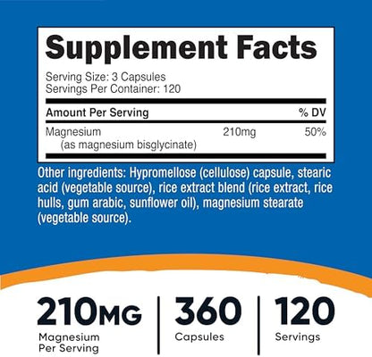 Nutricost Magnesium Glycinate Capsules (360 Capsules, 210 mg Per Serving) - Magnesium Glycinate Supplement for Gentle Absorption (Pack of 2)