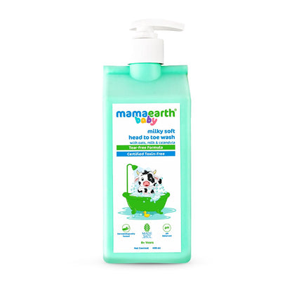 MAMAEARTH Milky Soft Head to Toe Wash with Oats, Milk & Calendula, 400ml | Head to toe wash formulated with oats, milk, and calendula.