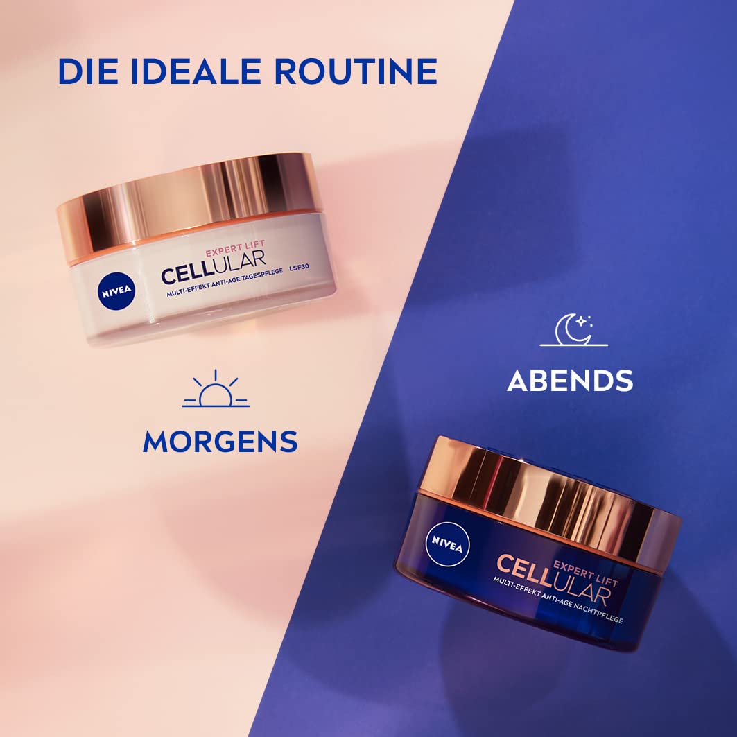 NIVEA Cellular Expert Lift Advanced Firming Day & Night Facial Cream Collection with Bakuchiol and Multi-Layer Hyaluronic Hydration for Mature Skin, Smoothing and Nourishing Anti-Age Duo, 2 × 50 ml
