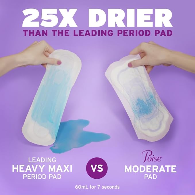 Poise Incontinence & Postpartum Pads for Bladder Leaks, 4 Drop Moderate Absorbency, Regular Length, 132 Count, Packaging May Vary