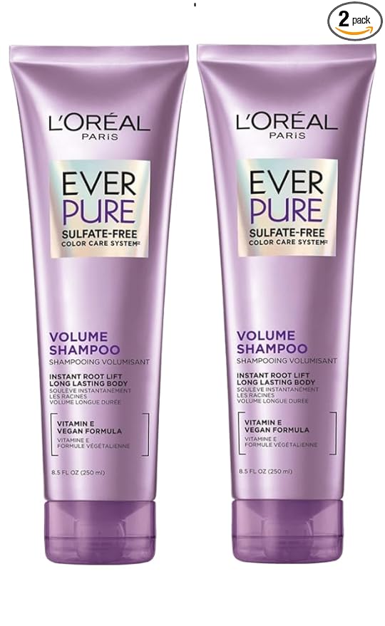 L'Oreal Paris EverPure Volume Sulfate Free Shampoo for Color-Treated Hair, Volume + Shine for Fine, Flat Hair, with Lotus Flower, 2 Count (8.5 Fl; Oz each) (Packaging May Vary)