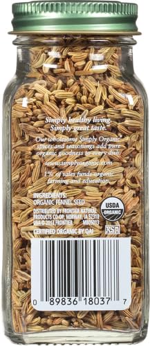 Simply Organic Whole Fennel Seed, 1,90 oz, Mild Sweet Flavor, Aromatic, Reminiscent of Licorice, Kosher (Pack of 2)