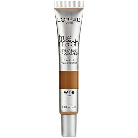 L’Oréal Paris True Match Eye Cream in a Concealer, 0.5% hyaluronic acid, Dark W7-8, 0.4 fl. oz.
