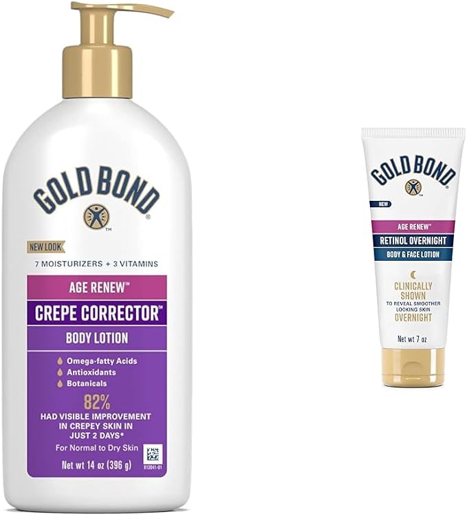 Gold Bond Age Renew Crepe Corrector Body Lotion, Replenishing & Smoothing Formula, 14 oz. & Age Renew Retinol Overnight Body & Face Lotion, With Retinol & Peptide Complex, 7 oz.