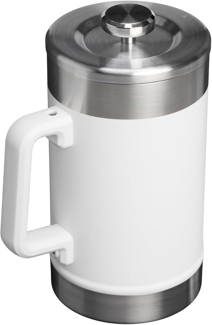 STANLEY Classic Stay-Hot French Press Coffee Maker 48 oz | 5 Minute Brew, 4 Hours Hot | Mesh Filter for Coffee Grounds | Insulated Stainless Steel French Press | BPA-Free | Frost