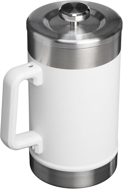 STANLEY Classic Stay-Hot French Press Coffee Maker 48 oz | 5 Minute Brew, 4 Hours Hot | Mesh Filter for Coffee Grounds | Insulated Stainless Steel French Press | BPA-Free | Frost