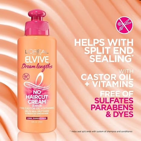 L'Oreal Paris Elvive Dream Lengths Shampoo & Conditioner Kit 28oz + No Haircut Cream Leave-in Conditioner, 6.8 fl. oz.