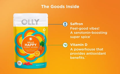 OLLY Hello Happy, Mood Support Gummies for Adults*, Vitamin D - 90 Count
