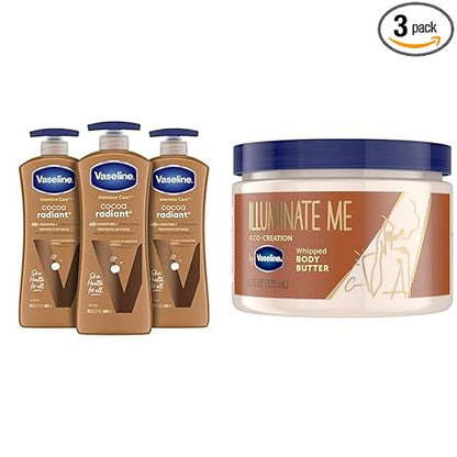 Vaseline Intensive Care Cocoa Radiant Body Lotion and Illuminate Me Shea Butter Whipped Body Butter Bundle, 20.3 oz and 11 oz