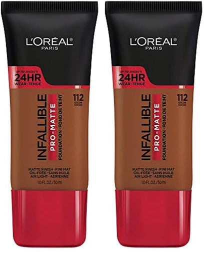 L'Oreal Paris Cosmetics Makeup Infallible Pro-Matte Liquid Longwear Foundation, Cocoa, 1 fl oz (Pack of 2)