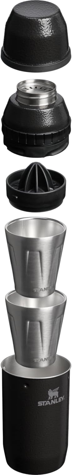 Stanley Happy Hour Cocktail Shaker Set 20 oz | Bartender Kit for Camping and Travel | Cocktail Drink Mixing Set with 2 Cups | Insulated Stainless Steel | BPA-Free | Hammertone Black