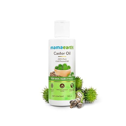 Mamaearth Castor Oil | Cold Pressed Oil for Eyebrow & Eyelash Growth | Organic & Natural Oil for Hair Growth, Radiant Skin & Strong Nails | 5.07 Fl Oz (150ml)