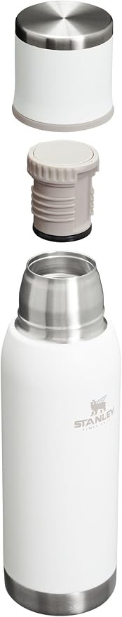 Stanley Adventure-To-Go Vacuum Bottle 25 oz | Wide Mouth with Leakproof Cup Lid | Keep Drinks Hot or Cold | Packable for Travel | Insulated Stainless Steel Thermal Bottle | BPA-Free | Frost White
