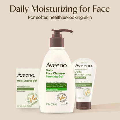 Aveeno Gentle Moisturizing Bar Facial Cleanser with Nourishing Oat for Dry Skin, Fragrance-free, Dye-Free, & Soap-Free, 3.5 oz (Pack of 4)