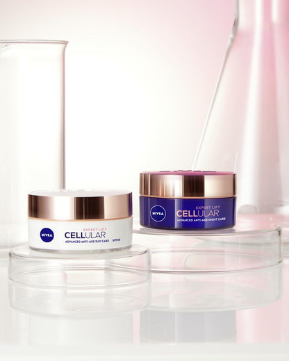 NIVEA Cellular Expert Lift Anti-Age Face Cream Set – Day & Night Moisturizers with Bakuchiol and Dual Hyaluronic Acid, 2 × 50 ml (100 ml) – Anti-Wrinkle, Firming and Skin-Renewing Care for Mature Skin