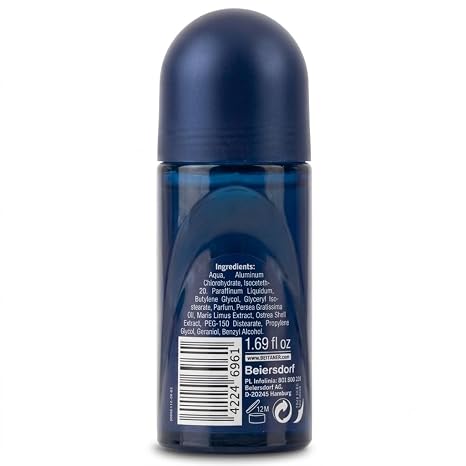 Nivea Men Roll-On Deodorant, Alcohol-Free, 1.7 oz Each, Pack of 3