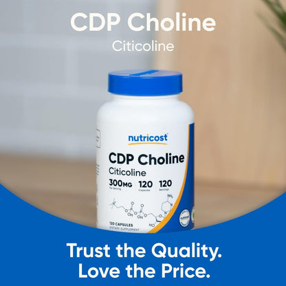 Nutricost CDP Choline (Citicoline) 300mg, 120 Vegetarian Capsules, GMO-Free (Pack of 2)