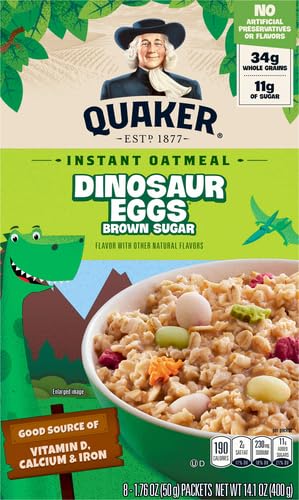 Quaker, Instant Oatmeal, Dinosaur Eggs Brown Sugar,1.76 (Pack of 8), 14.1 Oz