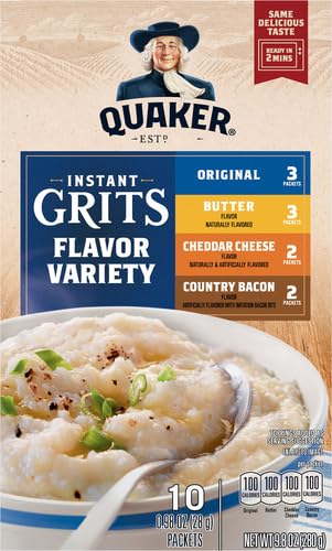 Quaker Instant Grits, 4 Flavor Variety Pack, 0.98oz Packets (10 Pack)