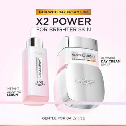 L'Oreal Paris Brightening Serum, 1% Glycolic Acid, 2% Niacinamide Serum, Visibly Minimizes Spots, Reveals Even Skin Tone, Glycolic Bright Skin, 15ml (0.52 oz)