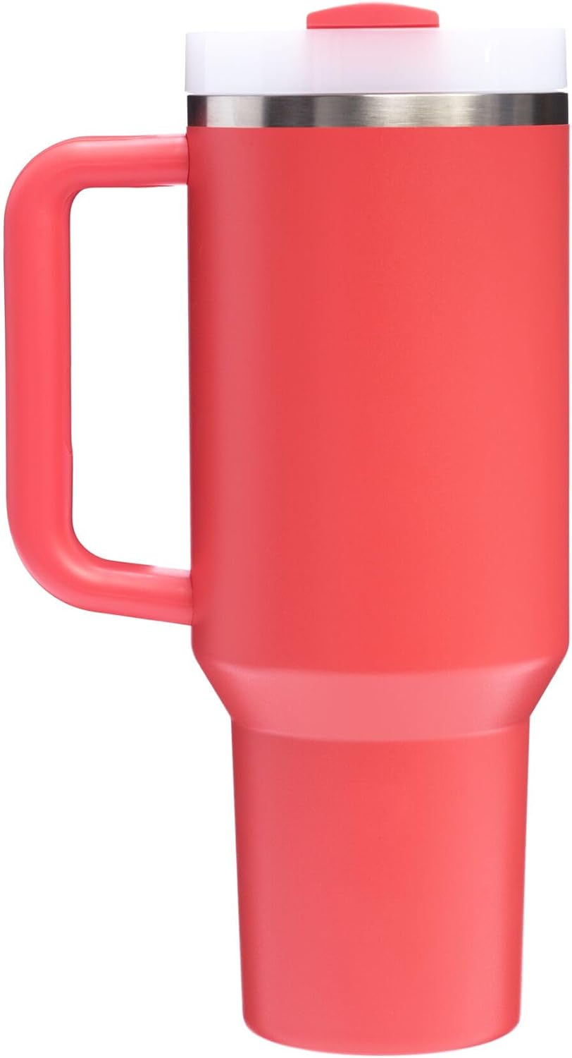 Stanley Quencher H2.0 Tumbler with Handle and Straw 40 oz | Flowstate 3-Position Lid | Cup Holder Compatible for Travel | Insulated Stainless Steel Cup | BPA-Free | Hot Coral