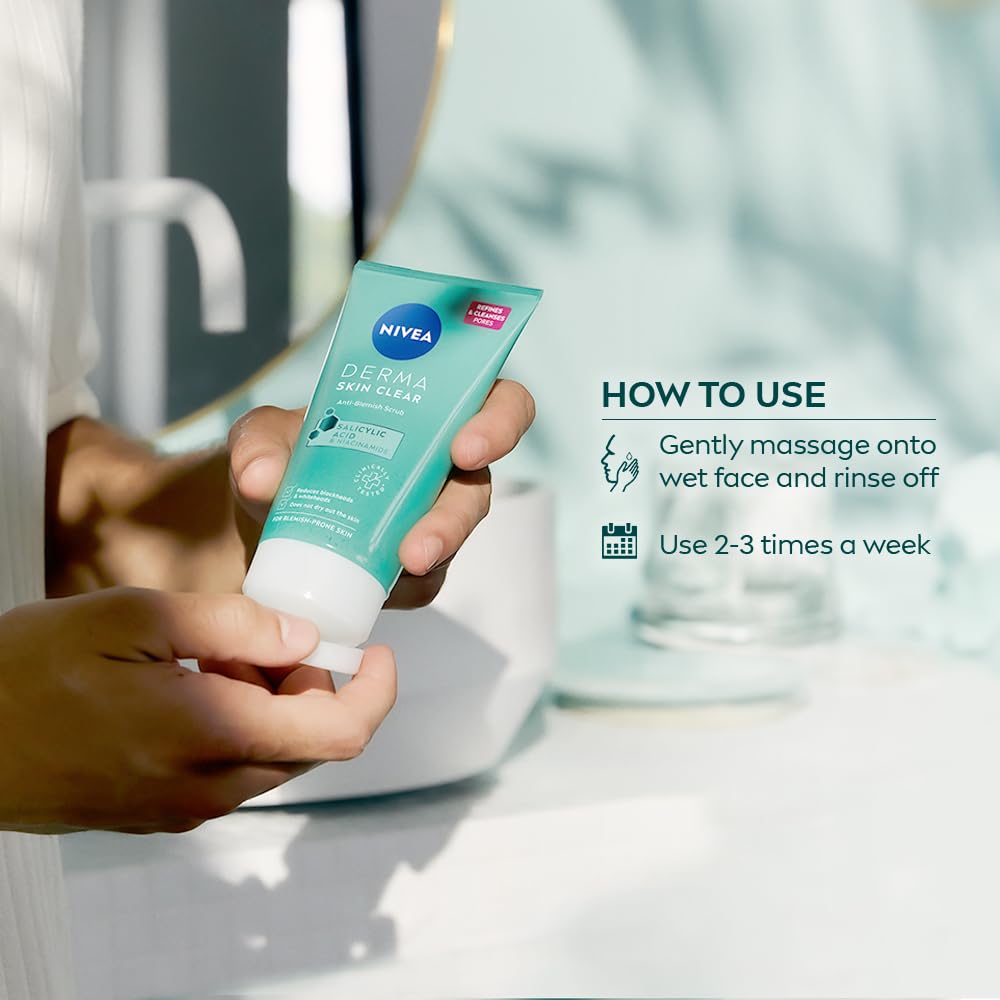 NIVEA Derma Skin Clear Anti-Blemish Peeling 150 ml – Exfoliating Clarifying Gel with Salicylic Acid, Sea Salt & Niacinamide for Pore-Refining Face & Body Care
