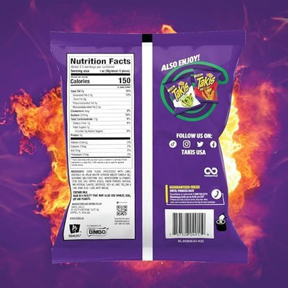 Takis Crunchy Fajitas Flavored Rolled Tortilla Chips Snack Size Bag (Pack of 4)