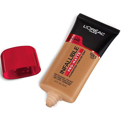 L'Oreal Paris Cosmetics Makeup Infallible Pro-Matte Liquid Longwear Foundation, Hazelnut Beige, 1 fl oz (Pack of 2)