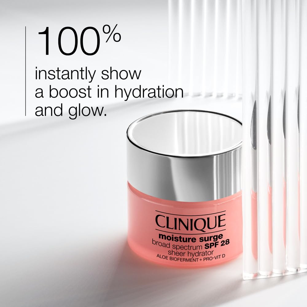 Clinique Moisture Surge Broad Spectrum SPF 28 Sheer Hydrator Face Moisturizer With SPF, Hyaluronic Acid, Aloe Bioferment + Provitamin D | Hydrating + Sun Protection