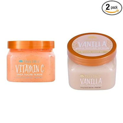 Tree Hut Vitamin C and Vanilla Shea Sugar Body Scrubs, Both 18 oz, Ultra Hydrating and Exfoliating
