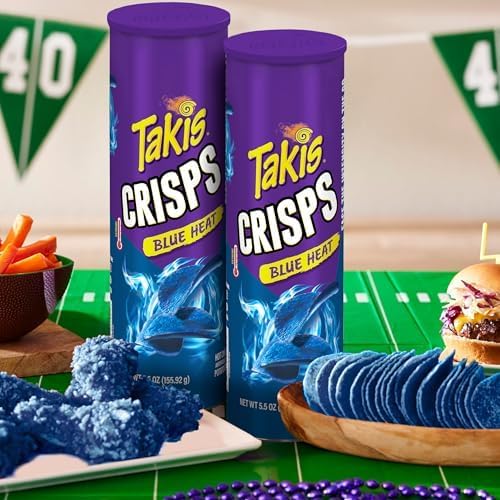 Takis Blue Heat Crisps - Hot Chili Pepper Flavored Extreme Spicy Potato Crisps Sharing Size Can (Pack of 3)