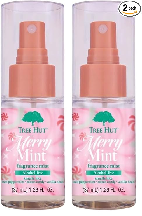 Tree Hut Mini Merry Mint Fragrance Mist, Refreshing Body Spray, Layer with Favorite Scents, Holiday Gift & Stocking Stuffer, Travel Size, 2 fl oz (Pack of 2)