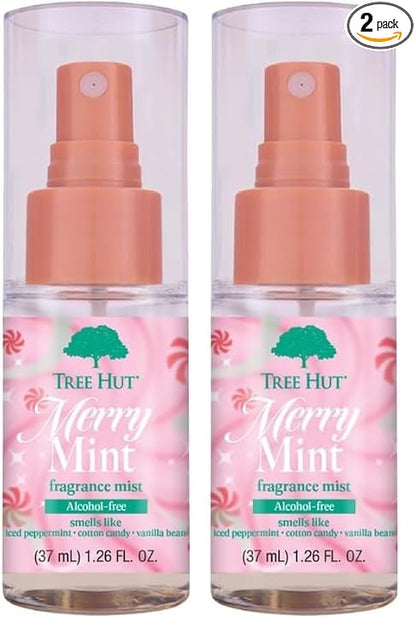 Tree Hut Mini Merry Mint Fragrance Mist, Refreshing Body Spray, Layer with Favorite Scents, Holiday Gift & Stocking Stuffer, Travel Size, 2 fl oz (Pack of 2)