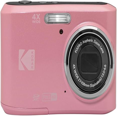 KODAK PIXPRO FZ45 16MP Compact Digital Camera, 4X Optical Zoom, AA, Pink