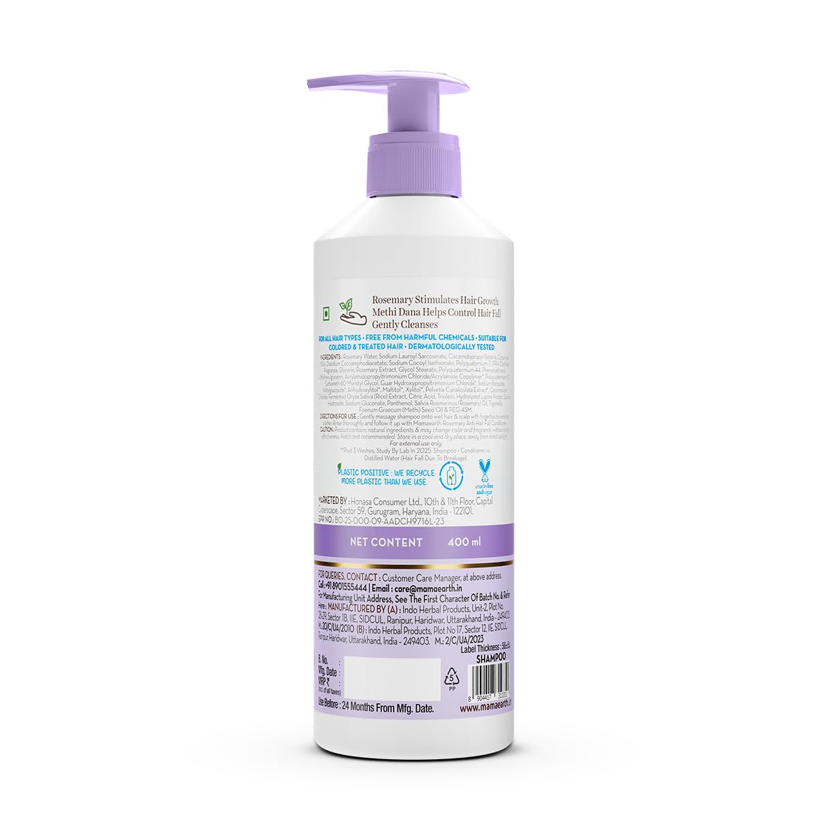 MAMAEARTH Rosemary Shampoo with Rosemary & Methi Dana 13.52 Fl Oz/400ml