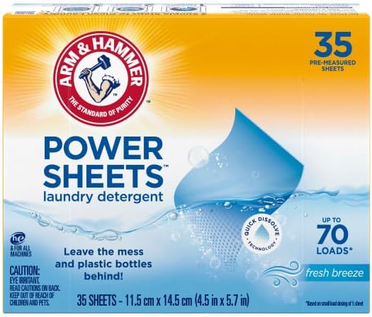 Arm & Hammer Laundry Detergent Power Sheets,Fresh Breeze, up to 140 Loads, 35 Ct (Pack of 2)