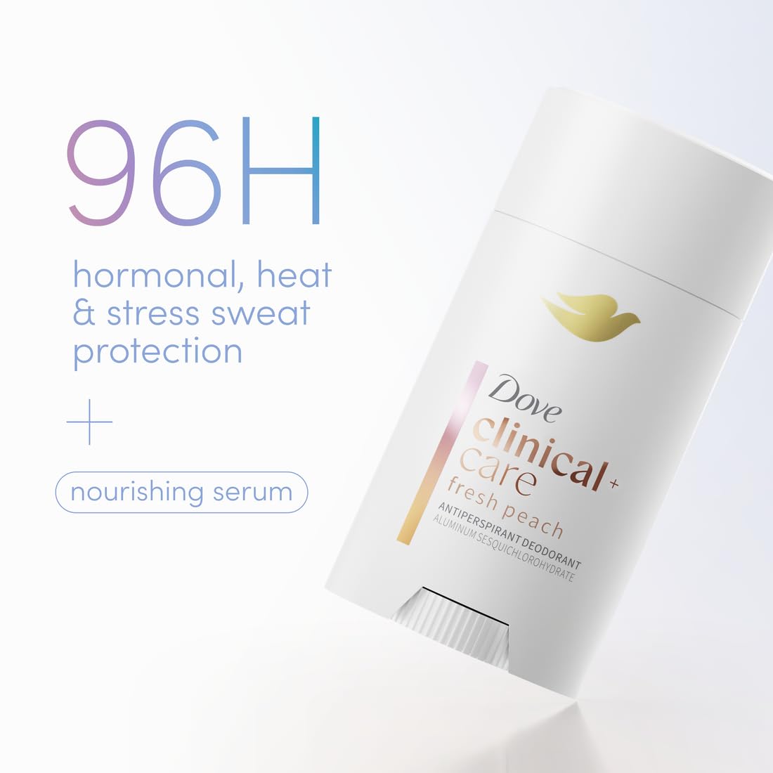 Dove Clinical + Care Antiperspirant Deodorant Invisible Solid Stick for Women Fresh Peach with Nourishing Serum 2.6 oz (Pack of 12)