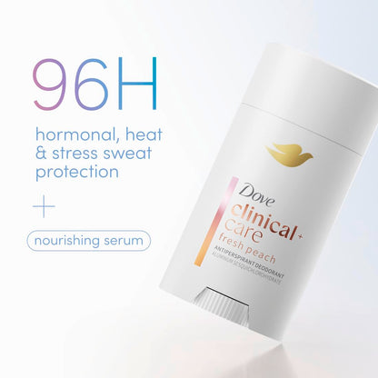Dove Clinical + Care Antiperspirant Deodorant Invisible Solid Stick for Women Fresh Peach with Nourishing Serum 2.6 oz (Pack of 12)