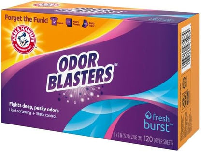 ARM & HAMMER Odor Blaster Dryer Sheets, Fresh Burst, 120 Count