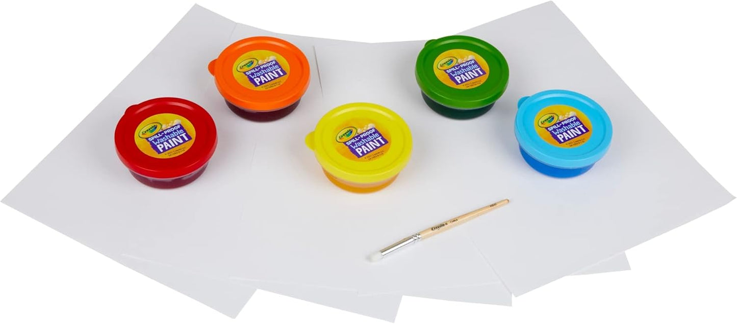 Crayola Spill Proof-Paint Set - Washable Paint for Kids, Includes Paint Brush & Paper, No Drip, Less Mess Arts & Crafts, Toddler Gift, Ages 3+ (Pack of 2)