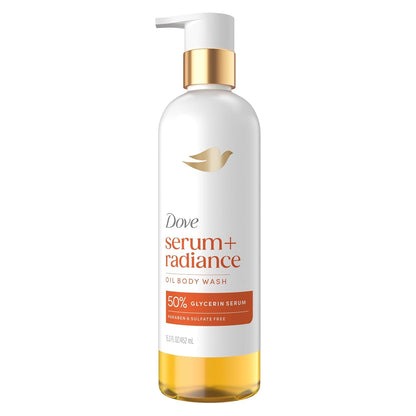 Dove Serum+ Shower Oil Body Wash Radiance, Jojoba & Monoi Flower, 15.3 fl oz I Hydrating shower oil body wash with glycerin serum for soft, radiant skin without greasy residue.