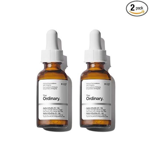 The Ordinary Alpha Arbutin 2% + Hyaluronic Acid, Brightens Skin and Targets Dark Spots, 1 Fl Oz (Pack of 2)