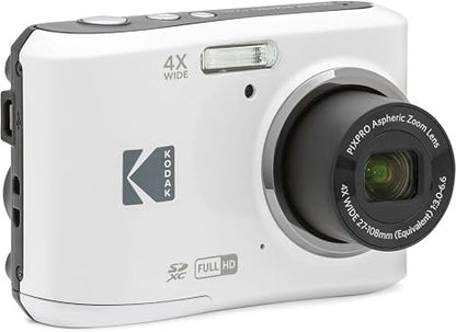 KODAK Pixpro FZ45 Digital Camera Bundle, Includes: SanDisk 64GB SDXC Memory Card, Spare Batteries and Card Reader (4 Items) (White)