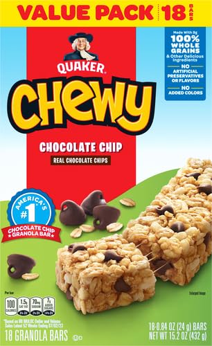Quaker Chewy Granola Bars Chocolate Chip, 0.84 Oz, 18 Ct, Pack of 1